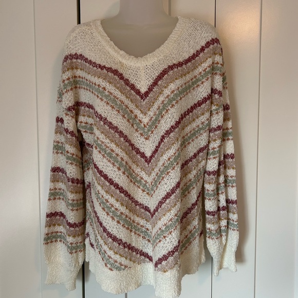 Loveriche Cream striped nubby Sweater L - Picture 2 of 5